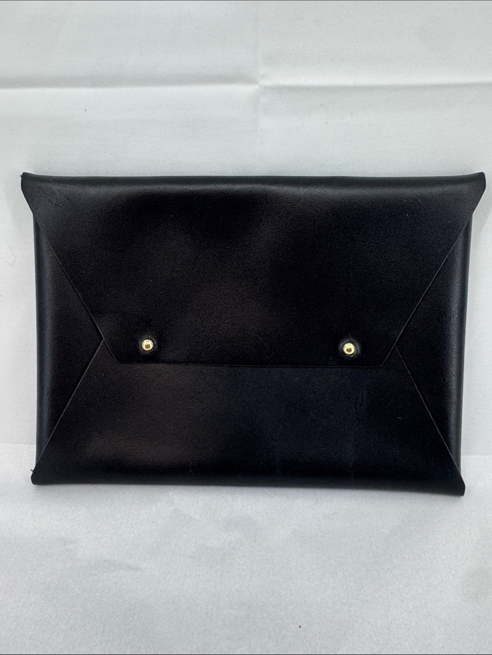 NWOT Tribe Alive Black Envelope Leather Clutch w/ Gold Snap Detail Sleeve Pouch